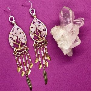 Boho R Moonstone Tree of Life Dangle Earrings